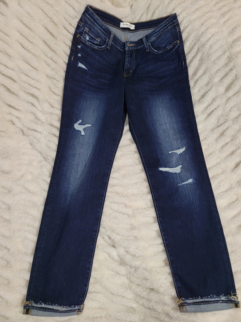 Flying Monkey Dark Blue Straight Leg Distressed Jeans